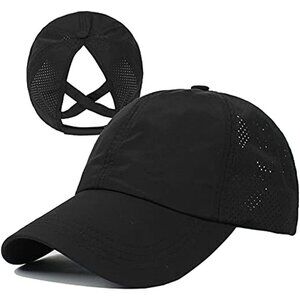 🆕Women Black Nylon Adjustable Ponytail Baseball Cap Quick Dry Sun Hat UV